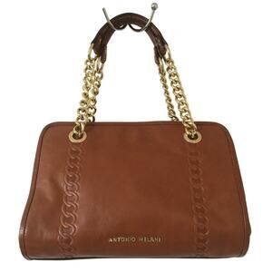 Antonio Melani Leather Hand Bag Purse Outside Magnetic Pocket Gold Chain Straps